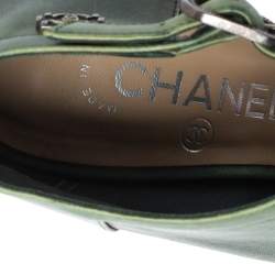 Chanel Ombre Green Leather Crystal Heels Half D'orsay Ankle Boots Size 36