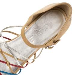 مملوكة مسبقًا Chanel Beige Suede and Leather Strappy Ankle Strap Flat Sandals Size 38