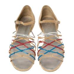 مملوكة مسبقًا Chanel Beige Suede and Leather Strappy Ankle Strap Flat Sandals Size 38