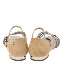 مملوكة مسبقًا Chanel Beige Suede and Leather Strappy Ankle Strap Flat Sandals Size 38