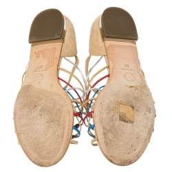 مملوكة مسبقًا Chanel Beige Suede and Leather Strappy Ankle Strap Flat Sandals Size 38
