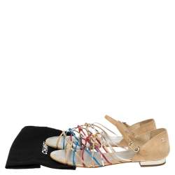 مملوكة مسبقًا Chanel Beige Suede and Leather Strappy Ankle Strap Flat Sandals Size 38