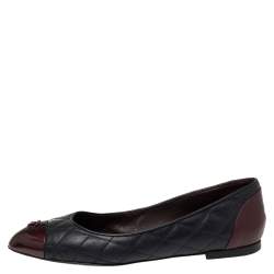 مملوكة مسبقًا Chanel Navy Blue/Burgundy Leather and Patent Leather CC Cap Ballet Flats Size 39