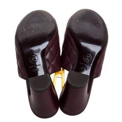 Chanel Burgundy Quilted Leather Chain Link Mule Sandals Size 37.5