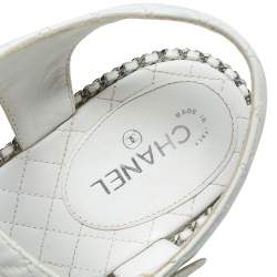 Pre Owned Chanel White Quilted Leather Chain Around Ankle Strap Platform Wedge Sandals Size 39.5