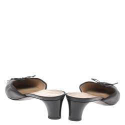 Pre Owned Chanel Black Leather CC Cap Toe Bow Mules Size 40.5