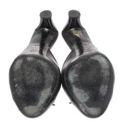 Pre Owned Chanel Black Leather CC Cap Toe Bow Mules Size 40.5