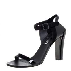 Pre Owned Chanel Black Suede And Leather Ankle Strap Sandals Size 39.5