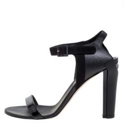Pre Owned Chanel Black Suede And Leather Ankle Strap Sandals Size 39.5