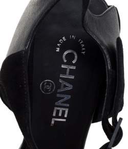 Pre Owned Chanel Black Suede And Leather Ankle Strap Sandals Size 39.5