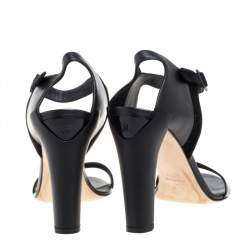 Pre Owned Chanel Black Suede And Leather Ankle Strap Sandals Size 39.5