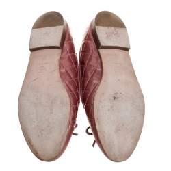 Pre Owned Chanel Pink Patent Quilted Leather CC Cap Toe Flats Size 37