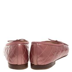 Pre Owned Chanel Pink Patent Quilted Leather CC Cap Toe Flats Size 37