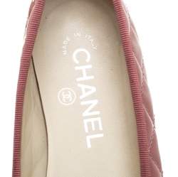 Pre Owned Chanel Pink Patent Quilted Leather CC Cap Toe Flats Size 37