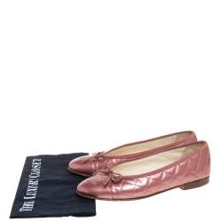 Pre Owned Chanel Pink Patent Quilted Leather CC Cap Toe Flats Size 37