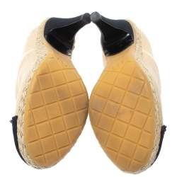 Chanel Beige/Black Canvas Cap Toe Espadrille Booties Size 37