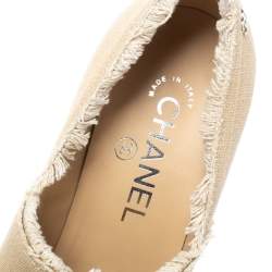Chanel Beige/Black Canvas Cap Toe Espadrille Booties Size 37
