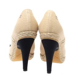 Chanel Beige/Black Canvas Cap Toe Espadrille Booties Size 37