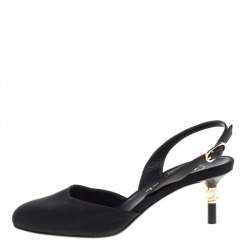 Chanel Black Canvas CC Heels Slingback Sandals Size 36