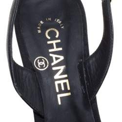 Chanel Black Canvas CC Heels Slingback Sandals Size 36