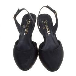 Chanel Black Canvas CC Heels Slingback Sandals Size 36