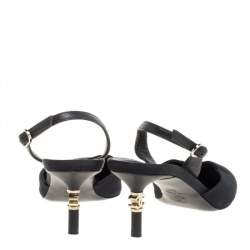 Chanel Black Canvas CC Heels Slingback Sandals Size 36