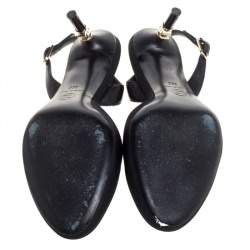 Chanel Black Canvas CC Heels Slingback Sandals Size 36