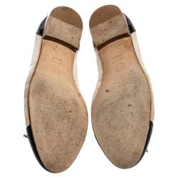 مملوكة مسبقًا Chanel White/Black Lace and Patent Leather Bow Ballet Flats Size 39.5