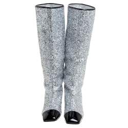 Chanel Silver Glitter Fantasy Knee Boots Size 41C