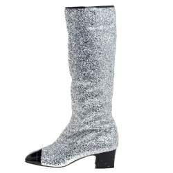 Chanel Silver Glitter Fantasy Knee Boots Size 41C