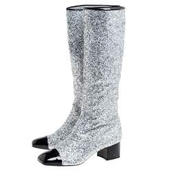 Chanel Silver Glitter Fantasy Knee Boots Size 41C