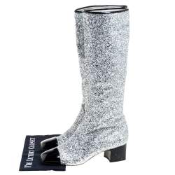 Chanel Silver Glitter Fantasy Knee Boots Size 41C
