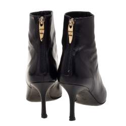 Chanel Black Leather CC Pointed Toe Ankle Boots