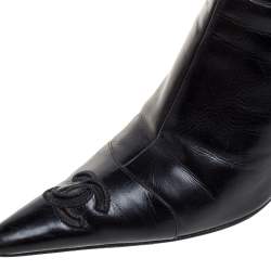 Chanel Black Leather CC Pointed Toe Ankle Boots