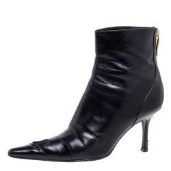 Chanel Black Leather CC Pointed Toe Ankle Boots