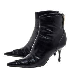 Chanel Black Leather CC Pointed Toe Ankle Boots