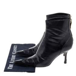 Chanel Black Leather CC Pointed Toe Ankle Boots