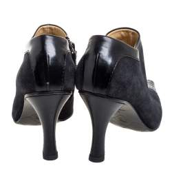 Chanel Black Suede and Leather CC Pointed Toe Ankle Booties Size 39