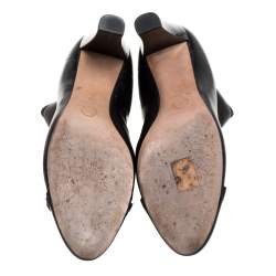 Pre Owned Chanel Black Leather And Patent Leather CC Cap Toe Ankle Boots Size 40