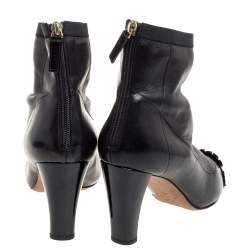 Pre Owned Chanel Black Leather And Patent Leather CC Cap Toe Ankle Boots Size 40
