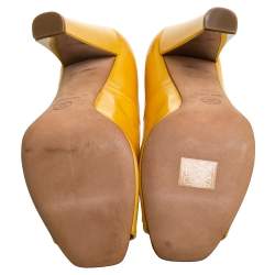 Pre Owned Chanel Yellow Patent Leather Open Toe CC Pumps Size 38