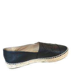 Pre Owned Chanel Black Lambskin Leather Espadrilles Size 38