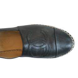 Pre Owned Chanel Black Lambskin Leather Espadrilles Size 38