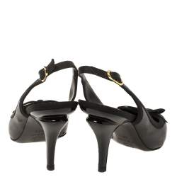 Pre Owned صندل شانيل قماش وجلد أسود بحزام للكاحل مقاس 36.5