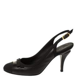 Pre Owned صندل شانيل قماش وجلد أسود بحزام للكاحل مقاس 36.5