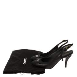 Pre Owned صندل شانيل قماش وجلد أسود بحزام للكاحل مقاس 36.5