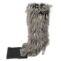 Chanel Grey Faux Fur Yeti Boots Size 38.5