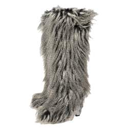 Chanel Grey Faux Fur Yeti Boots Size 38.5