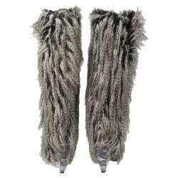 Chanel Grey Faux Fur Yeti Boots Size 38.5