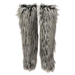 Chanel Grey Faux Fur Yeti Boots Size 38.5